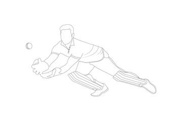 Cricket player line art drawing illustrations, sketch of a cricket player, The set of cricket player silhouette, Doodle sketch drawing clip art of cricketer, Cricket action pose line art championship.