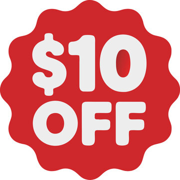 Dollar ten off badge sticker for marketing promotion and retail sale label isolated