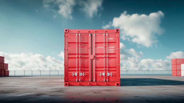 Open Red Shipping Container in Industrial Cargo Yard