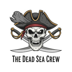Pirate Skull with Crossed Swords and Tricorne Hat.