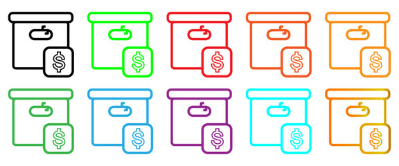 Vibrant Outline Icons: Product Box with Dollar Sign for E-commerce, Sales, and Financial Transactions