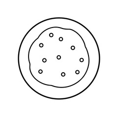 Outline drawing of a cookie on a plate with circles on transparent background silhouette
