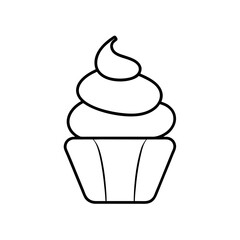 Illustration of a cupcake with frosting outline art on transparent background silhouette
