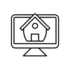Outline of a house on a computer screen illustration on transparent background silhouette
