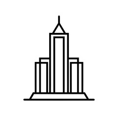 Outline drawing of a skyscraper with a pointed spire on transparent background silhouette