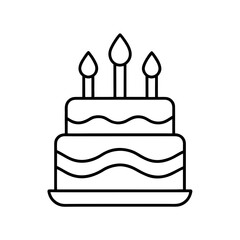 Illustration of a two tiered cake with three candles on transparent background silhouette