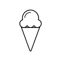 Outline drawing of an ice cream cone with one scoop on transparent background silhouette