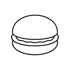 Outline drawing of a burger with filling in the middle on transparent background silhouette