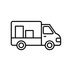 Outline drawing of delivery truck with boxes inside on transparent background silhouette