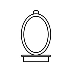 Outline drawing of an oval mirror on a small stand on transparent background silhouette