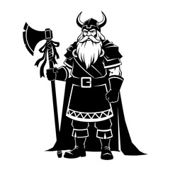 Obraz premium Bold Geometric Black Silhouette of Viking Santa Holding Festive Battle-Axe Fantasy Power