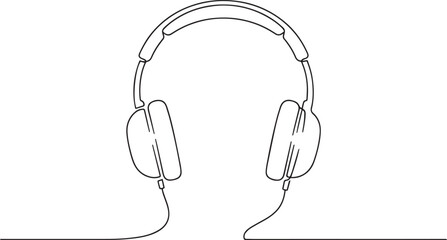 Minimalist Headphones Outline Continuous Single Line Drawing