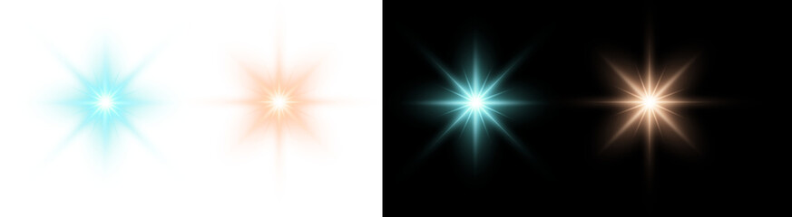 Obraz premium PNG image of&nbsp;Collection of vibrant starbursts and lens flares in blue orange and gold tones against a perfect for adding a magical touch to designs on transparent background