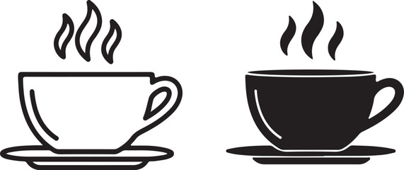 Coffee Cup With Steam Icon In Outline And Solid Black On White Background tea cup hot drink on transparent background