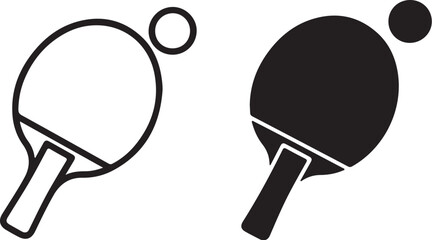 Outline and Silhouette of a Ping Pong Paddle and Ball table tennis racket on transparent background
