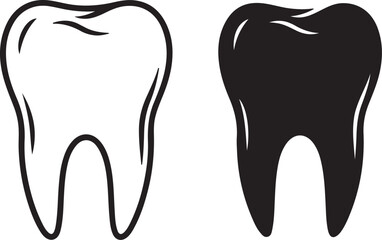 Outline and Solid Black Tooth Icons Side by Side on White Background teeth dental on transparent background
