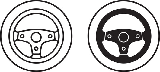 Outline and Solid Black Icons of a Steering Wheel on a White Background vehicle driving on transparent background