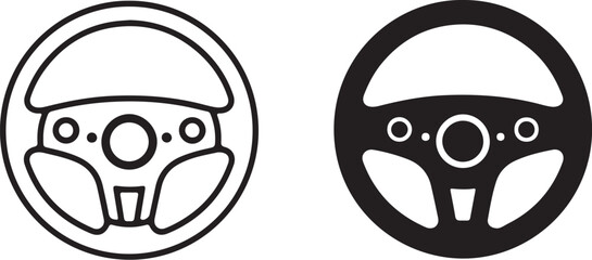 Outline and Solid Steering Wheel Icons Side by Side vehicle driving on transparent background