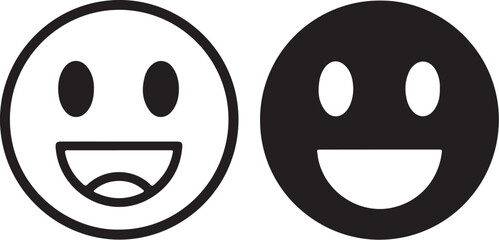 Fototapeta premium Two Smiley Face Icons One Outline White One Solid Black With Happy Expressions Keywords: smiley face, happy, icon, symbol, emotion, expression, smile, cheerful, joy, on transparent background