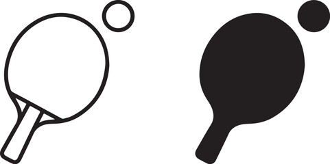 Two table tennis or ping pong icons one in outline and one in silhouette with ball sport game on transparent background