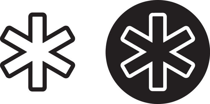 Two star of life medical symbols one outlined and one solid black in a circle on a white background healthcare on transparent background