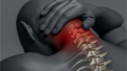 スマホ首・ストレートネックによる首の痛みを可視化した医療イメージ