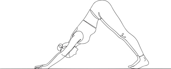 Minimalist Continuous Line Art of Woman in Downward-Facing Dog Yoga Pose (Adho Mukha Svanasana)