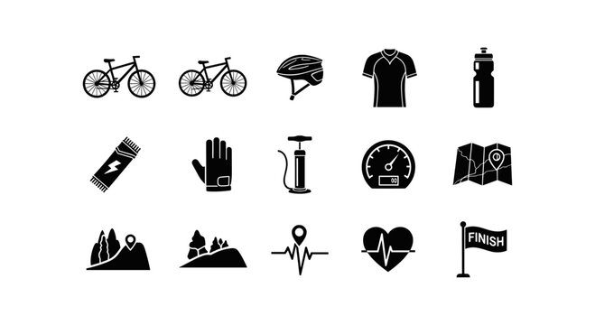 Cycling icon set: essential silhouettes for biking enthusiasts