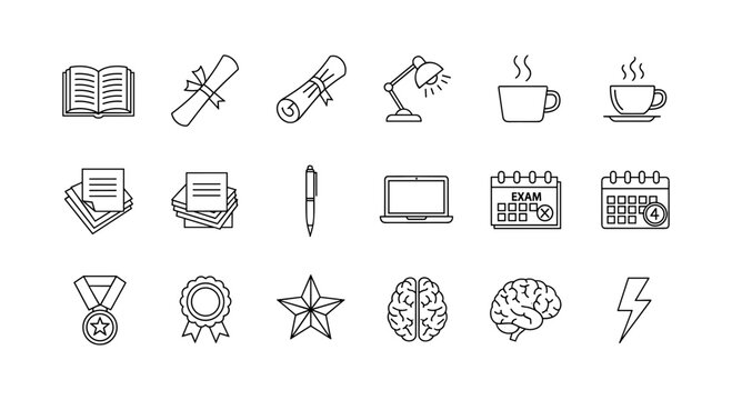 Linear education and learning icons set for study and academic themes