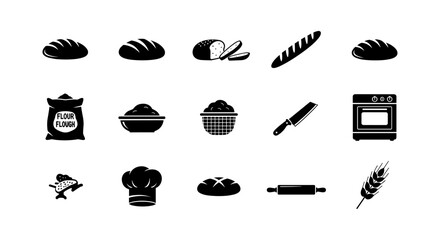Silhouette bread icons: baking essentials with wheat and kitchen tools