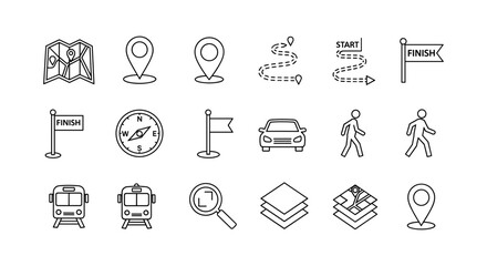 Fototapeta premium Minimalist navigation icons set for map and travel applications