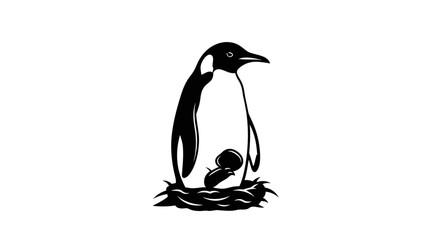 Protective Silhouette of a Penguin Standing Guard on a Nest with a Pebble Wildlife