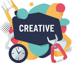 Creative Design Concept with Abstract Shapes and Clock