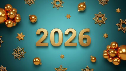 Golden 2026 number with festive ornament decoration