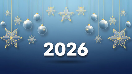 Happy new year 2026 celebration with blue ornament