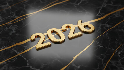 Golden 2026 number on dark marble background