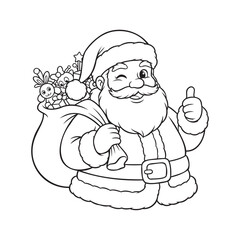 Festive Santa Claus winking and giving a thumbs up, carrying a sack full of toys, perfect for holiday promotions and cheerful winter designs