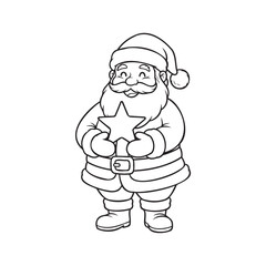 Adorable Santa Claus with Star Ornament: Spread Holiday Cheer with this Charming, Hand-Drawn Illustration Perfect for Christmas Projects and Festive Designs
