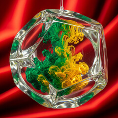  Green and Yellow Ink Swirls Inside a Dodecahedron