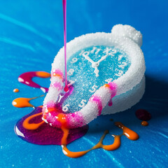 Sugar Clock Melting with Brightly Colored Syrup