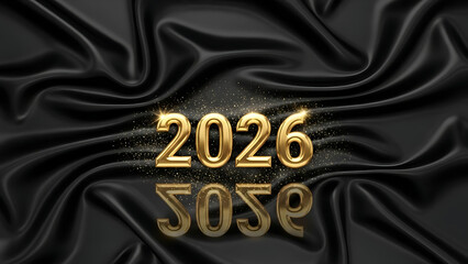 Golden 2026 text on luxurious black satin fabric
