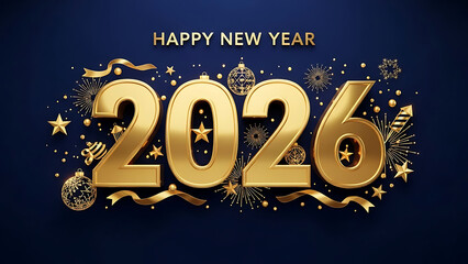 Golden 3d number 2026 for happy new year celebration