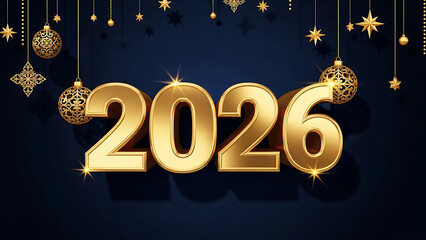 Golden 3d number 2026 celebration on dark background