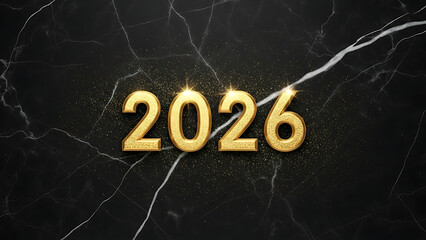 Golden 2026 number on black marble background