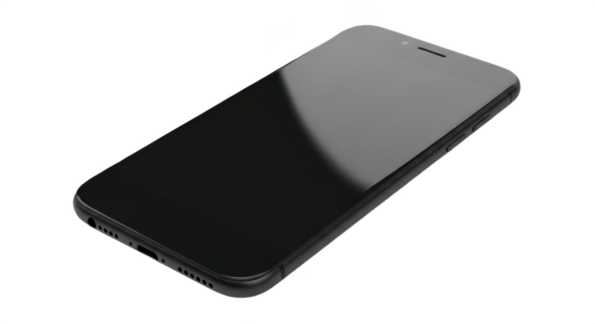 Sleek Modern Black Smartphone with Blank Screen, Isolated PNG on Transparent Background