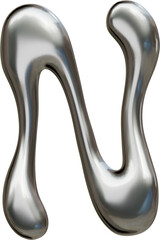  Shiny metallic liquid alphabet set with reflective chrome texture and futuristic fluid letter shapes isolated on transparent background.

