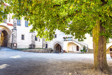 Courtyard of Křivokl&aacute;t Castle with Ancient Tree