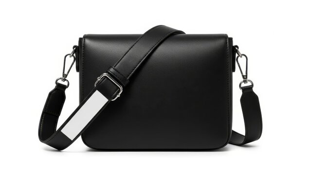 Black Crossbody Leather Bag with Wide Adjustable Strap in Clean Studio Product Shot