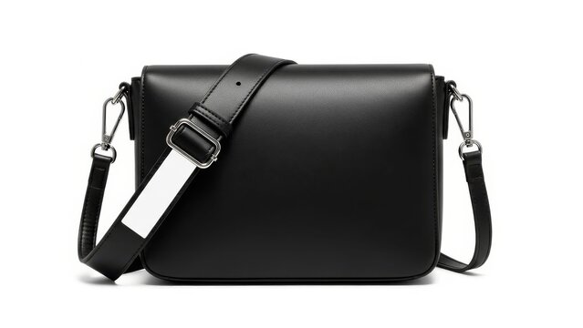 Black Crossbody Leather Bag with Wide Adjustable Strap in Clean Studio Product Shot