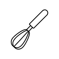 Illustration of a kitchen whisk with handle outline on transparent background